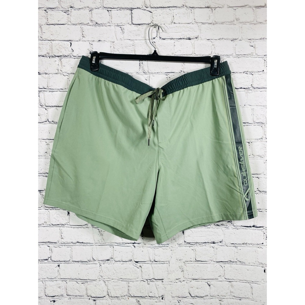 Quiksilver Lined Swim Trunks Men XXL Green Drawstring Pool UPF 50 Quick Dry New